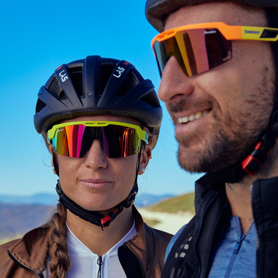 Occhiale da donna per ciclismo lente specchiata giallo fluo a mascherina