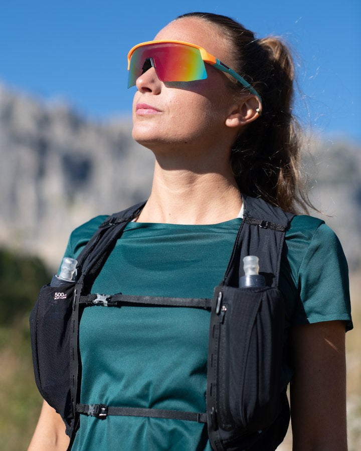 Occhiale da donna per trail running arancio lente specchiata a mascherina modello ROUBAIX