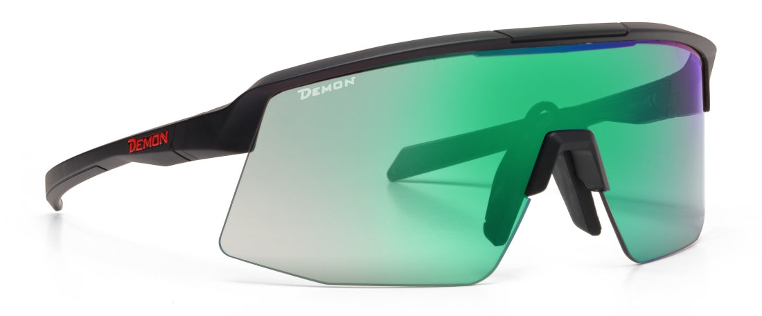 Occhiale da running per corsa su strada e trail running fotocromatico specchiato verde ROUBAIX nero opaco