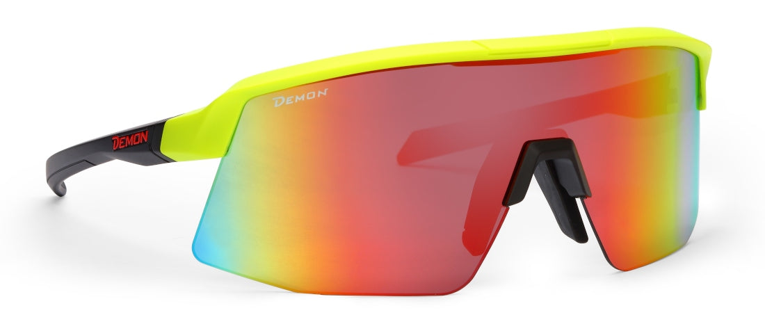 Occhiale da Triathlon giallo fluo a mascherina lente specchiata rossa modello ROUBAIX