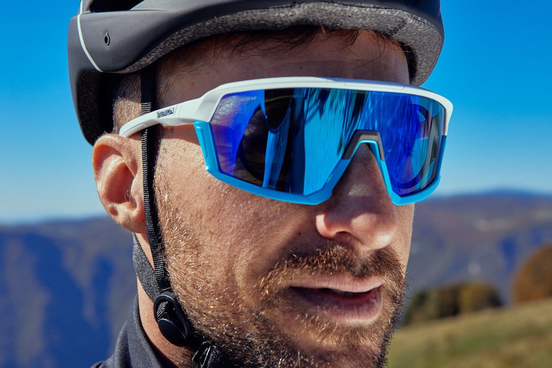 Occhiale da vista per ciclismo a mascherina lente specchiata blu per MTB e BDC