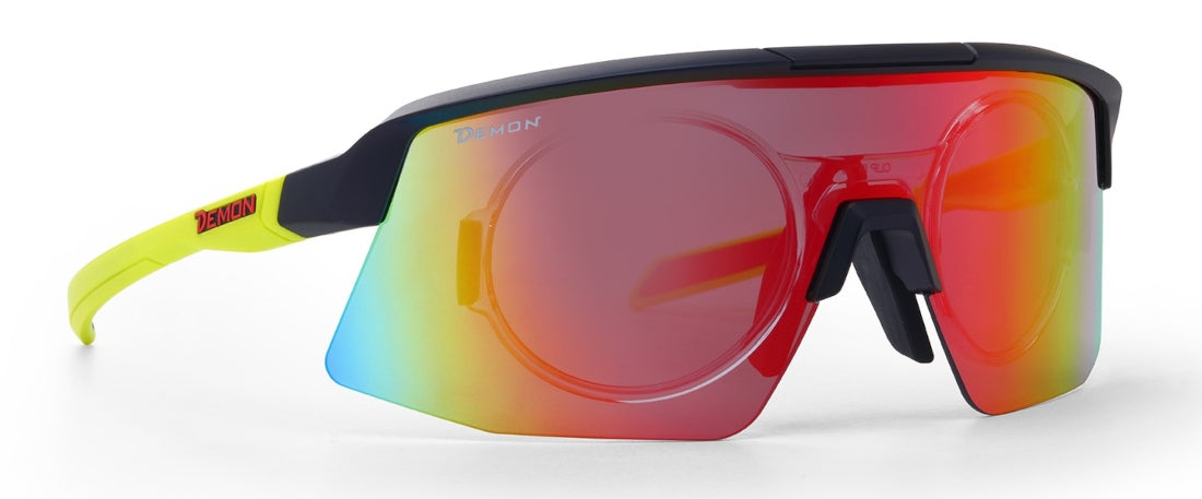 occhiale da vista per mountain bike lente specchiata colore nero giallo