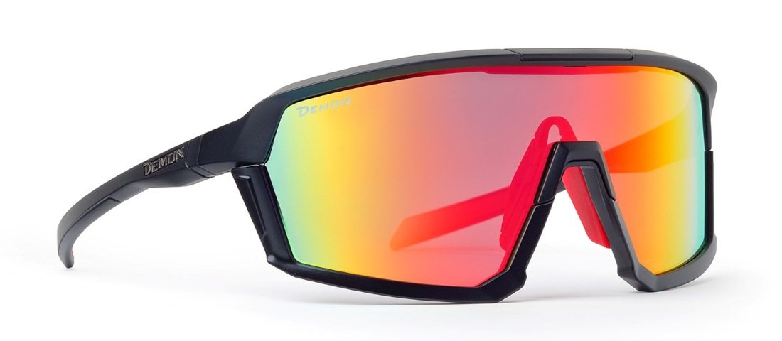 occhiale per bici da gravel lente specchiata nero opaco rosso