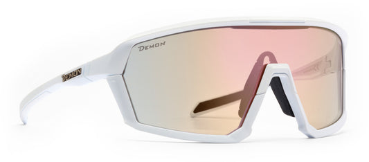 Occhiale per running su strada e triathlon lente fotocromatica specchiata colore bianco