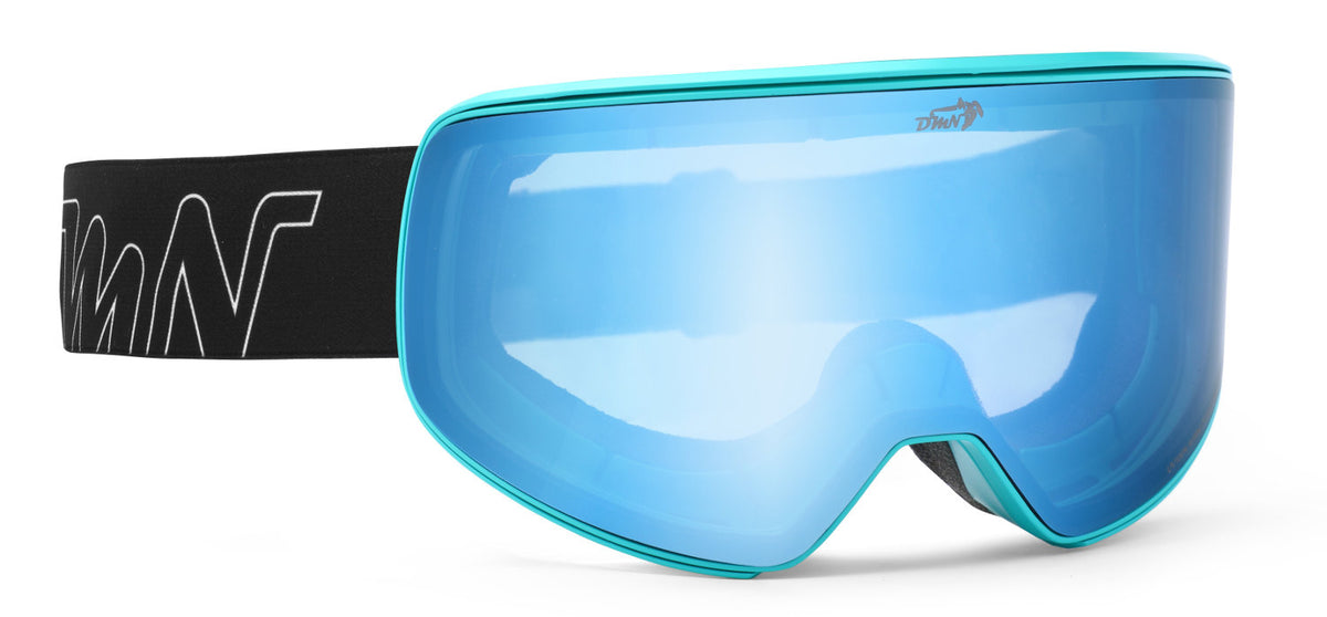 Maschera da sci vista OTG con lente arancio specchiata SOULAR colore marine opaco REVO blu bianco