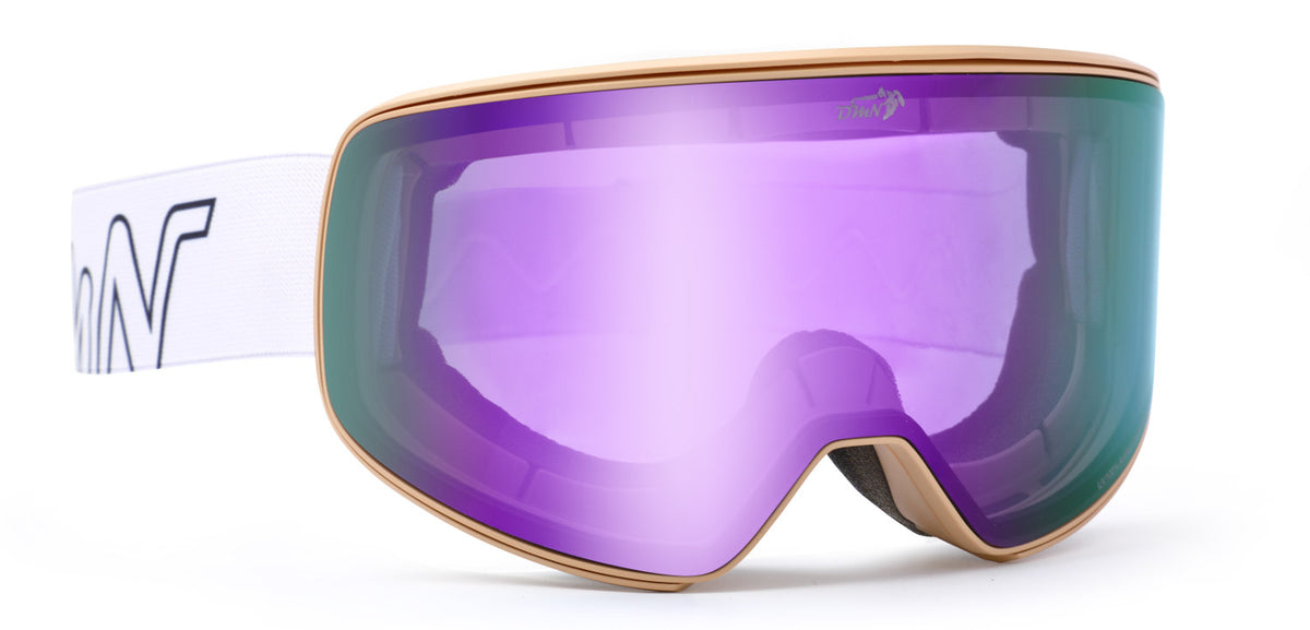 Maschera da sci vista OTG con lente arancio specchiata SOULAR colore matt rose revo blu viola