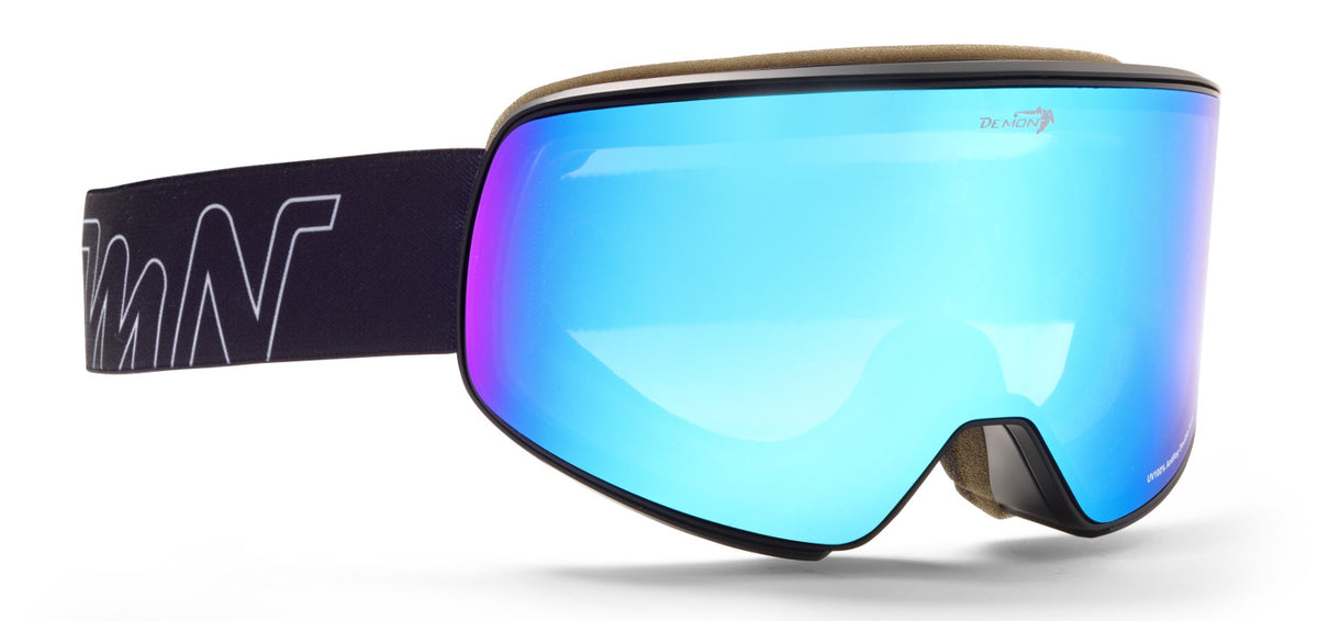 Maschera da sci vista OTG con lente arancio specchiata SOULAR colore nero opaco revo blu