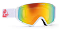 maschera da snowboard bianca lente specchiata gialla modello PEAK elastico devil