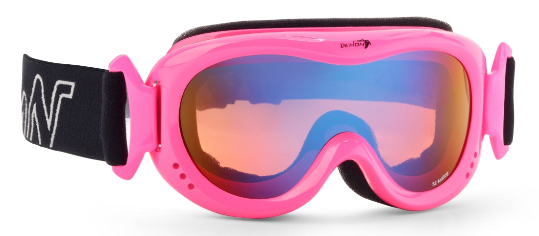 maschera neve bambino con lente specchiata snow 6 mirror colore fucsia fluo