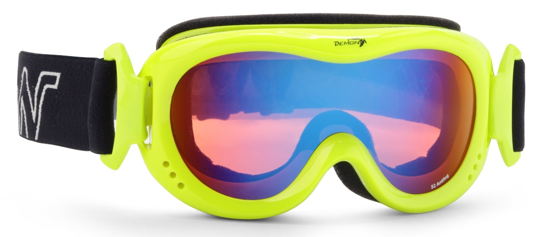 maschera neve bambino con lente specchiata snow 6 colore giallo fluo