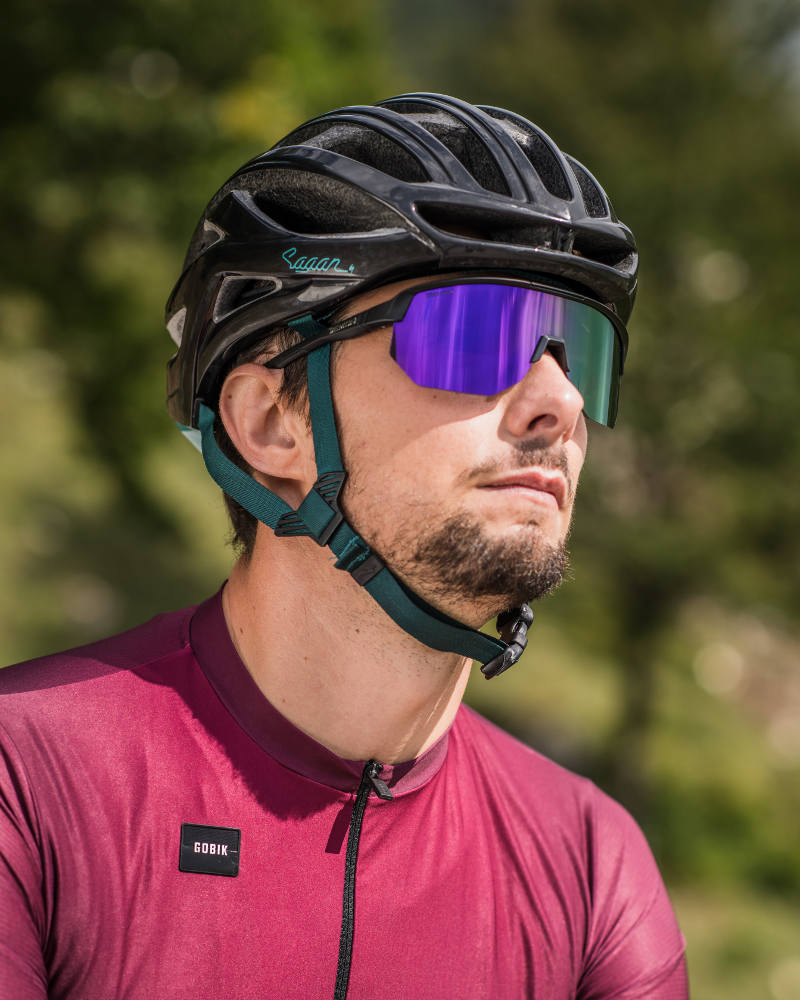occhiale da ciclismo da vista con lenti specchiate viola