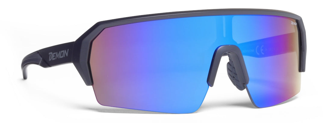 Occhiale da ciclismo per bici da corsa e mountain bike bambino con lente specchiata blu