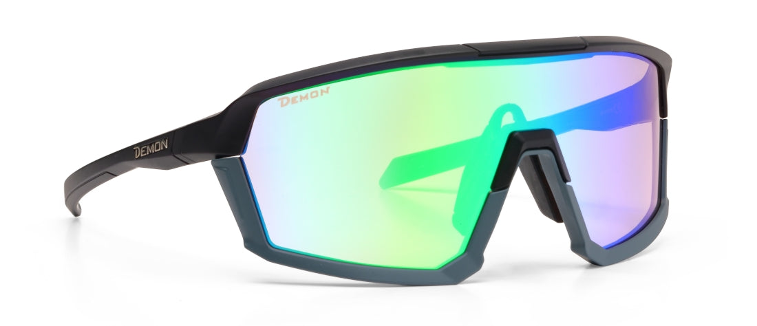 Occhiale da ciclismo per mountain bike e bdc lente specchiata verde nero opaco grigio