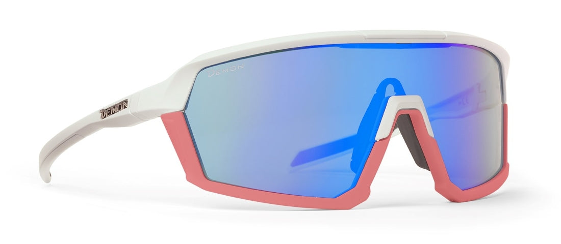 Occhiale da donna per mountain bike a mascherina lente specchiata bianco fucsia