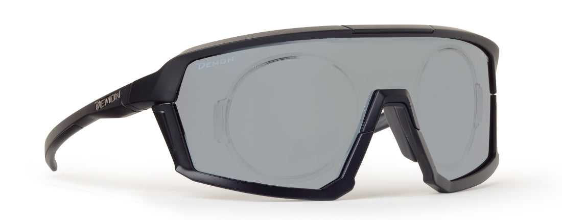 occhiale da uomo da vista per pesca sportiva a mascherina lente specchiata argento modello gravel colore nero opaco