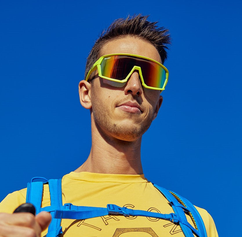 Occhiale da uomo per escursionismo giallo fluo lente specchiata