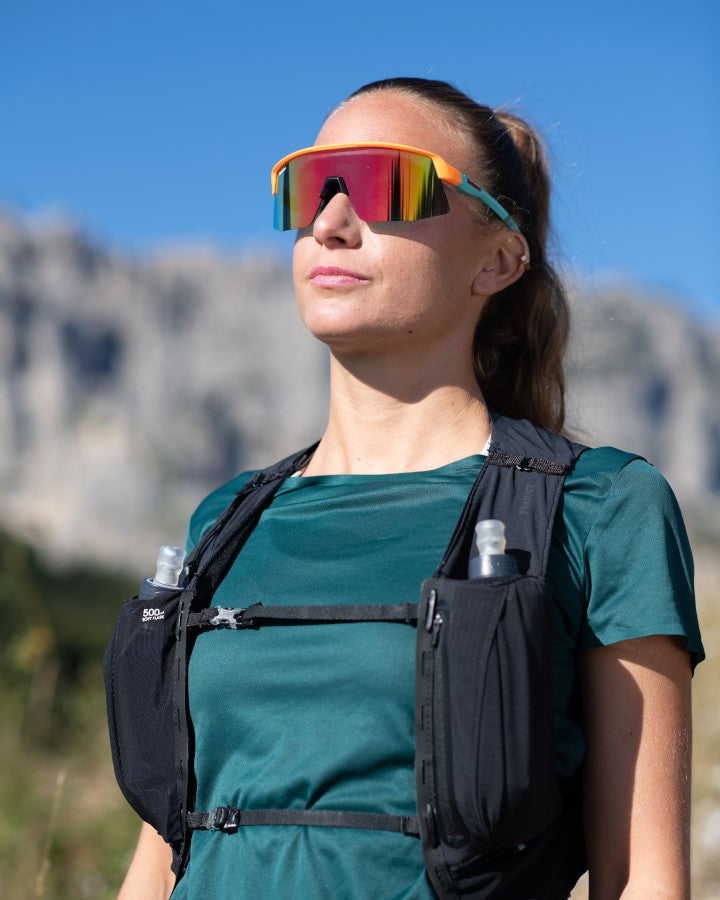 Occhiale da vista da donna per trail running lente specchiata colore arancio fluo modello ROUBAIX