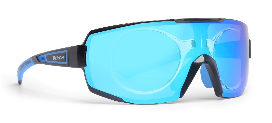 Occhiale da vista monolente specchiata blu per ciclismo su strada e mtb running modello PERFORMANCE RX