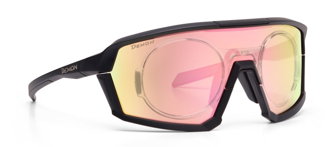 occhiale da vista per pesca sportiva a mascherina lente specchiata oro rosa modello gravel colore nero opaco