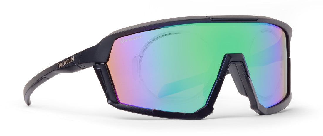 occhiale da vista per pesca sportiva per acqua dolce e salata a mascherina lente specchiata verde modello gravel colore nero opaco