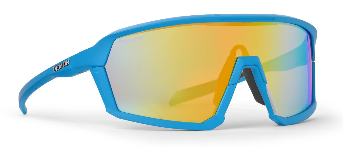 occhiale monolente a mascherina per ciclismo su strada e mtb lente specchiata colore azzurro modello GRAVEL