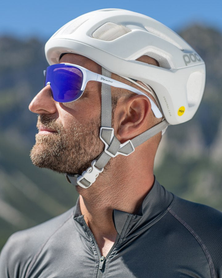 occhiale per bici da corsa lente specchiata a mascherina bianco opaco modello STUBAIER