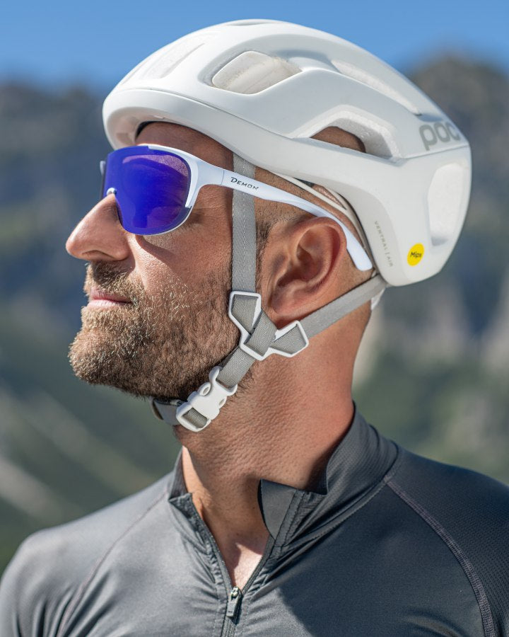 occhiale per bici da corsa lente specchiata a mascherina bianco opaco modello stubaier