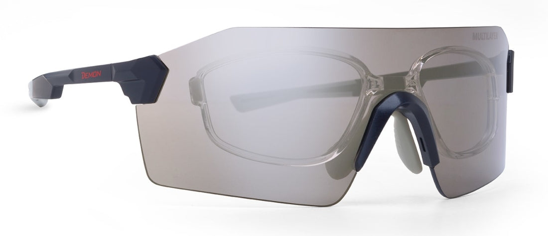 occhiale per ciclismo su strada da vista con lente specchiata argento con clip vista modello SUPERPIUMA
