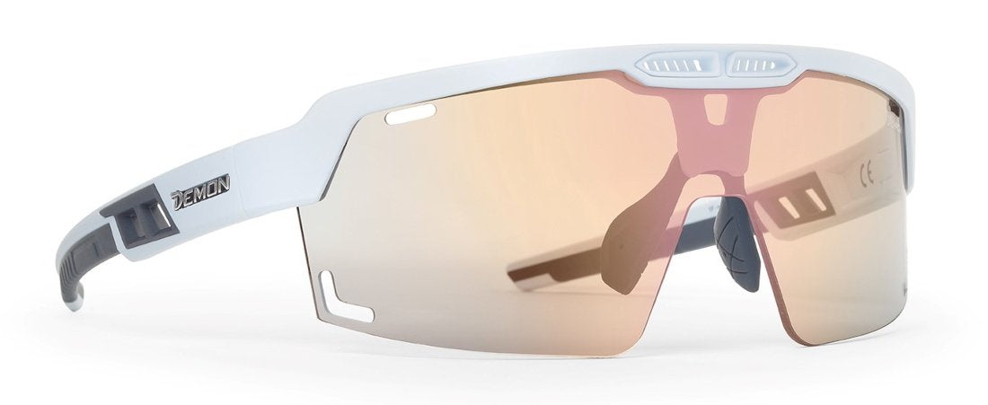 Glasses for road cycling and mtb with red gold mirrored photochromic lens SPEED VENT Matt White