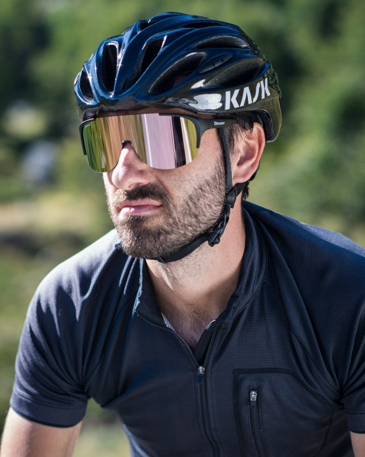 Occhiale per ciclismo su strada lente specchiata rosa a mascherina modello STUBAIER