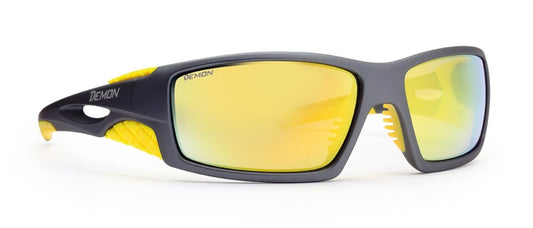 occhiale per escursionismo con lenti specchiate categoria 3 modello DOME grigio giallo