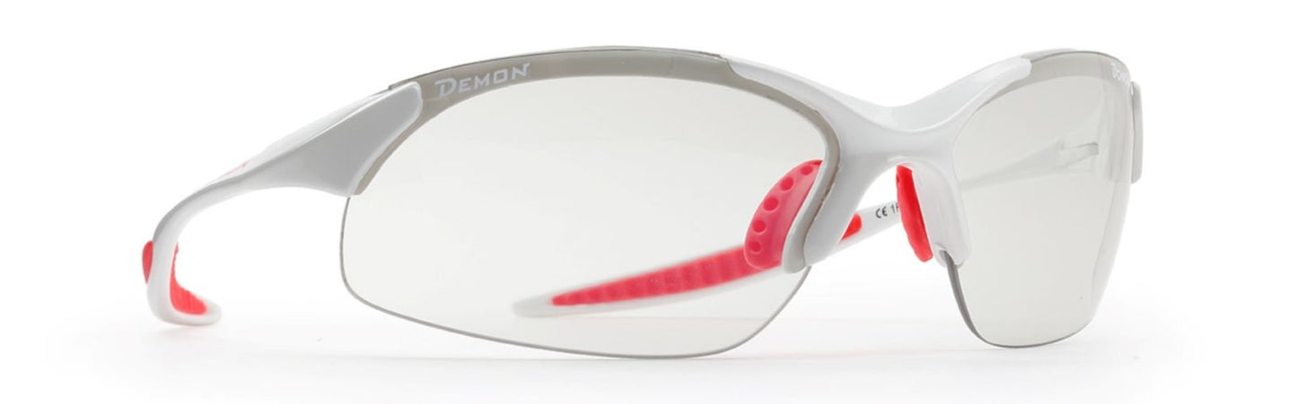 occhiale sportivo da donna lenti fotocromatiche fumo bianco lucido rosso modello 832