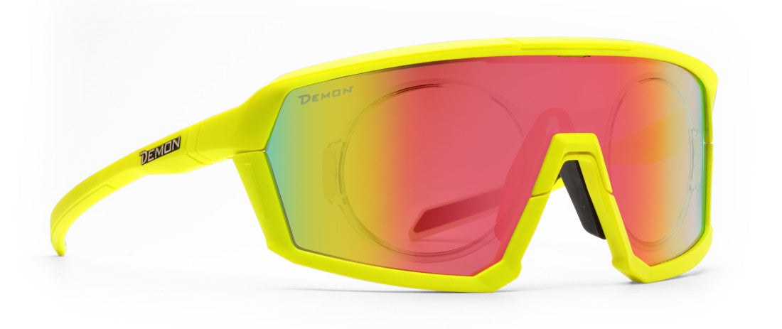 Occhiale sportivo da vista giallo fluo a mascherina per running ciclismo e montagna