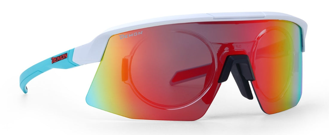 occhiale sportivo da vista lente specchiata modello ROUBAIX colore bianco azzurro