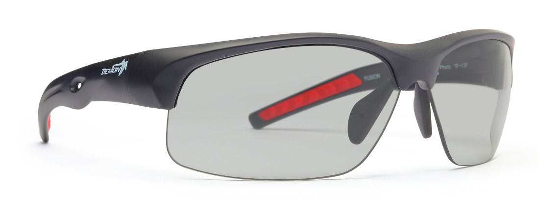 occhiali da ciclismo modello FUSION lenti fotocromatiche dchrom nero opaco rosso