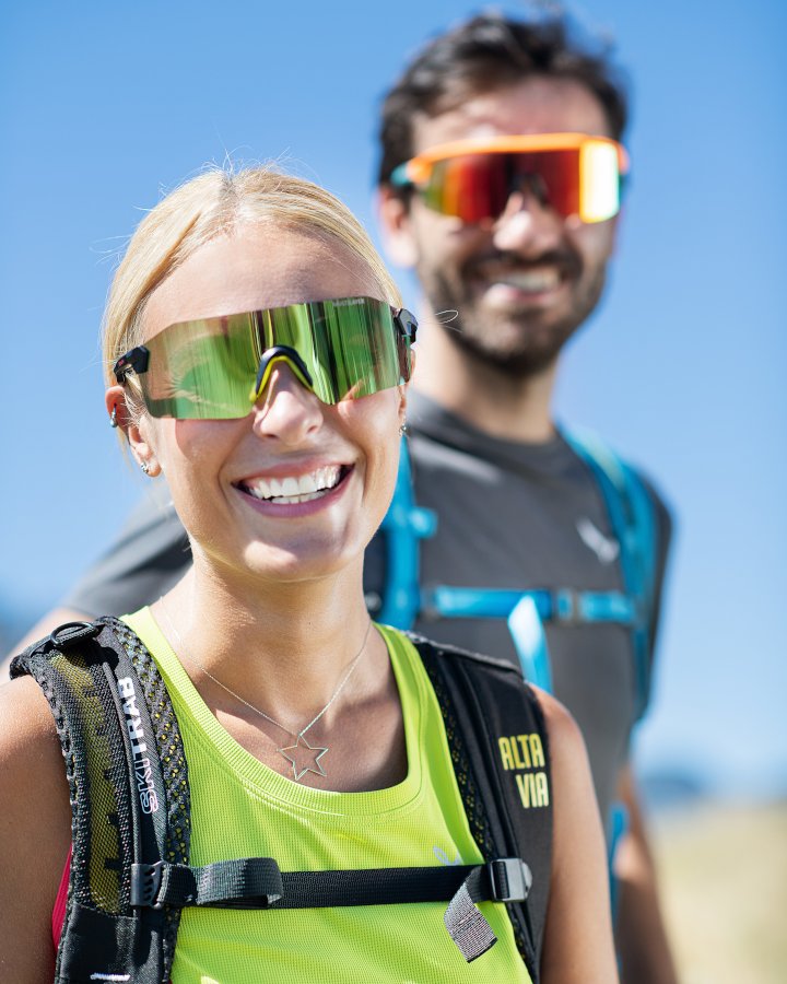 occhiali da donna per escursionismo a mascherina lente specchiata offroad modello superpiuma
