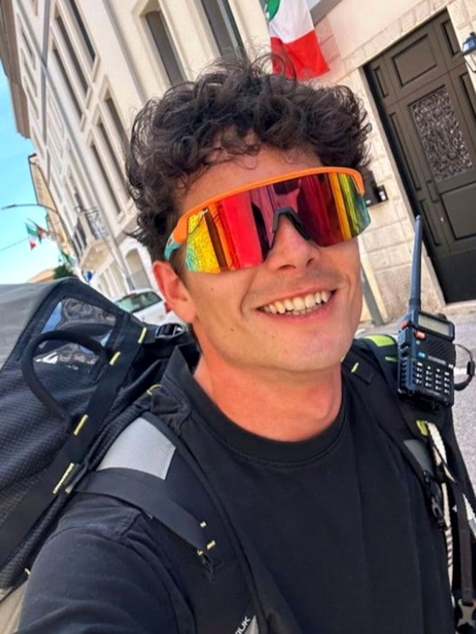 Occhiali da montagna a mascherina lente specchiata arancio fluo ad alta visibilità