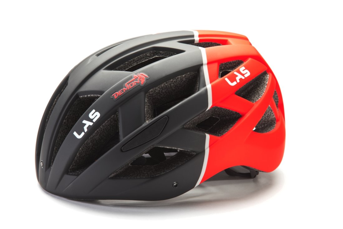 casco da ciclismo dmn per bici da corsa e mtb nero rosso modello enigma