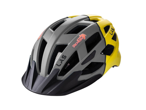 casco per mountain bike grigio giallo opaco con luce modello enigma dmn