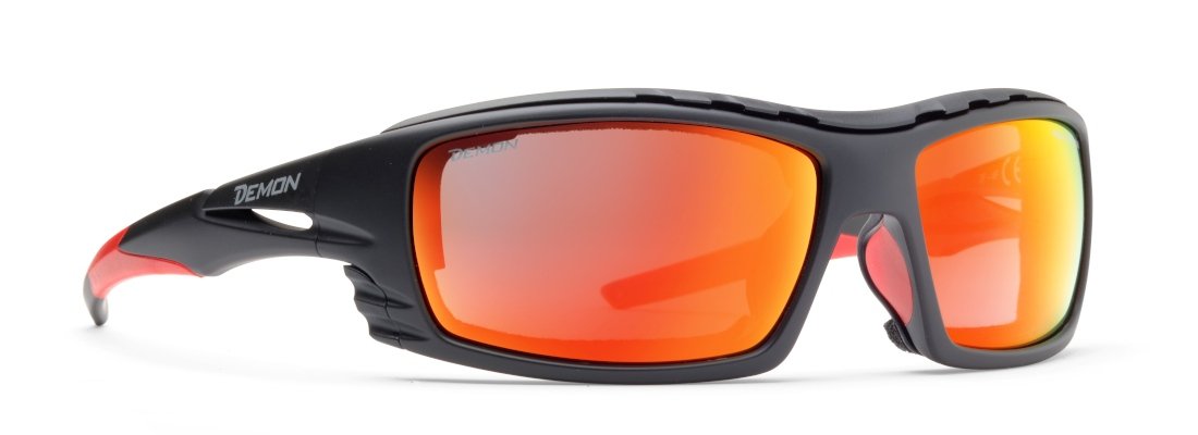 occhiale da alpinismo modello OUTDOOR lenti fotocromatiche polarizzate specchiate categoria 2-4 nero rosso
