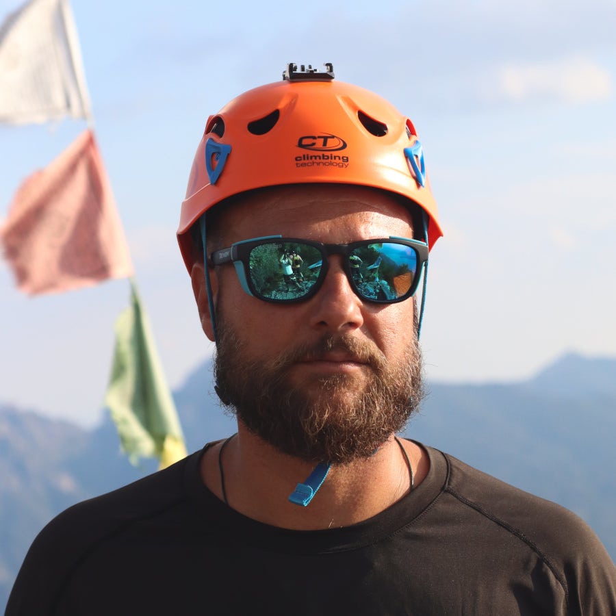 occhiale da escursionismo con lenti polarizzate specchiate blu xlite j