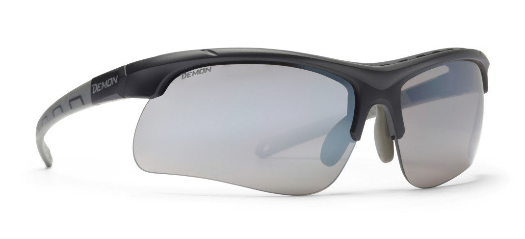 Occhiale da mountain bike lenti intercambiabili specchiate modello INFINITE OPTIC nero opaco grigio