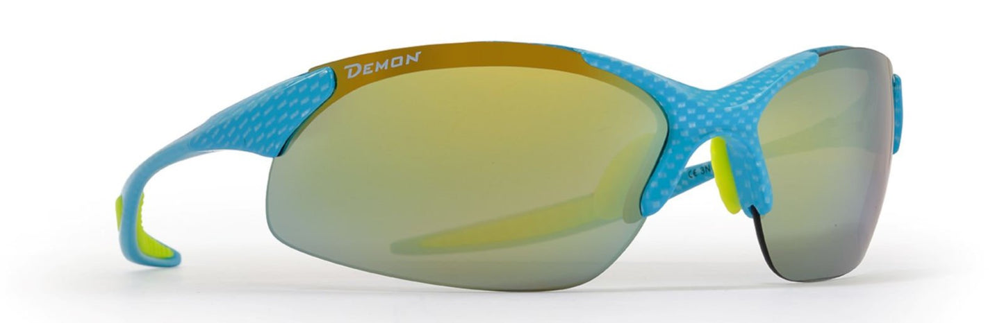 Occhiale da triathlon lenti specchiata intercambiabili modello 832 colore carbonio azzurro