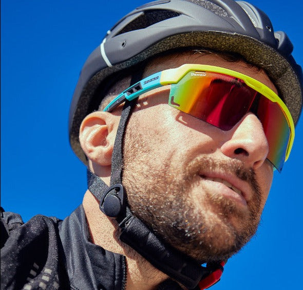 occhiale da uomo per bdc e mtb a mascherina lente specchiata colore giallo fluo modello speedvent