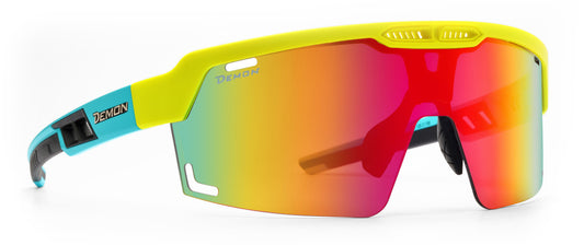 Fluorescent yellow racing bike glasses with red mirrored lenses SPEED VENT