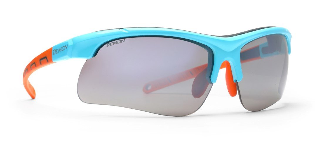 occhiale per bici da corsa lenti intercambiabili specchiate modello INFINITE OPTIC azzurro lucido