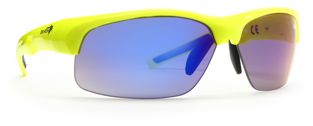 Occhiale per corsa in montagna lenti intercambiabili specchiate giallo fluo modello FUSION
