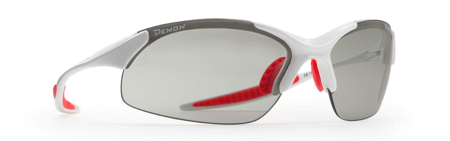 Road running glasses with photochromic lenses dchrom model 832 white red color