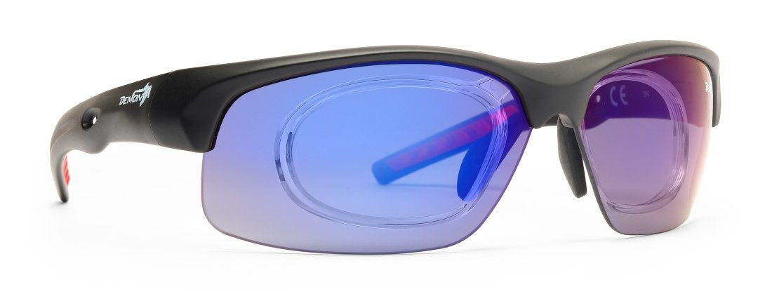 Occhiale sportivo con clip vista fusion lenti intercambiabili specchiate DCHANGE nero opaco rosso