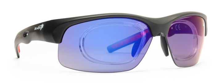 occhiale sportivo con clip vista fusion lenti intercambiabili specchiate dchange nero opaco rosso